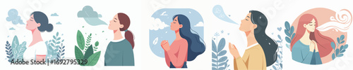 vector of woman breathing fresh air
