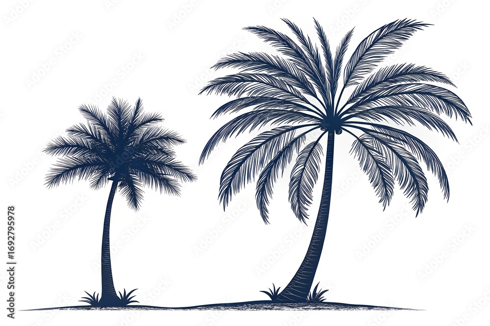 Fototapeta premium Tropical Palm Tree Silhouettes on White Background 