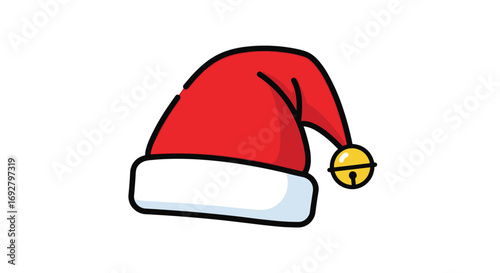 A festive red santa hat adorned with a jingle bell for holiday cheer