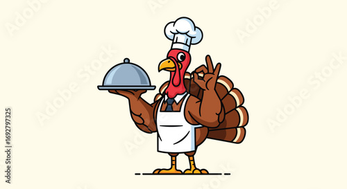 Chef turkey presents delicious thanksgiving dinner feast