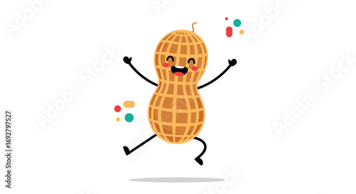 Joyful cartoon peanut character celebrating a fun energetic day