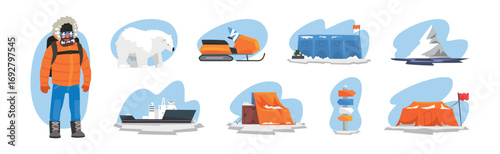 Polar Exploration Expedition to the Arctic Vector Set