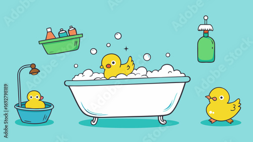 Yellow ducks bath time rubber ducks bathtub