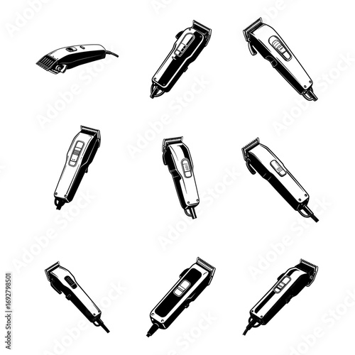 Electric Hair Clipper - Barbershop & Hairdresser Tool Illustration Set