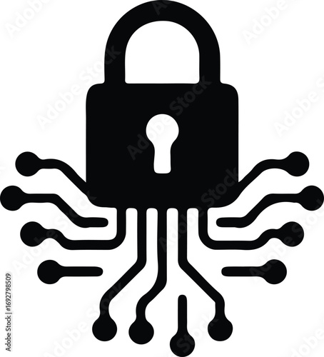 Silhouette padlock security technology computer chip protection vector illustrator