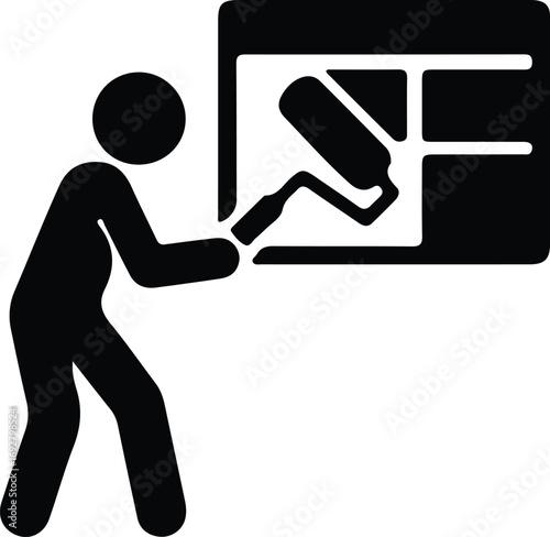 Silhouette painter rolls white paint on the wall vector illustrator