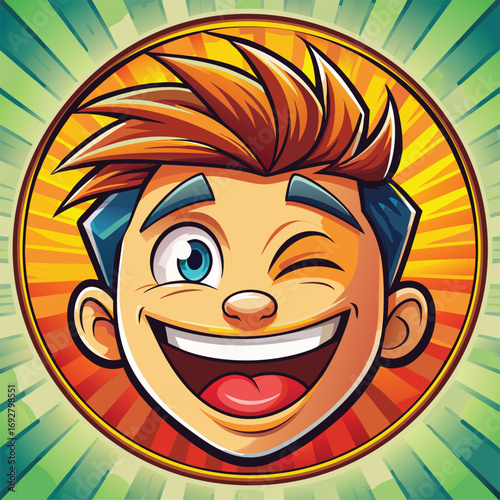 Cartoon boy winking and smiling