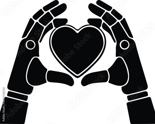 Silhouette robot hands holding a heart shape vector illustrator