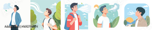 vector of a man breathing fresh air