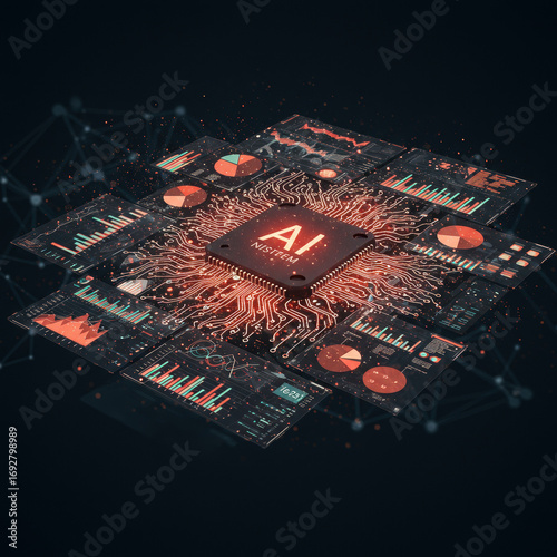 AI drives progress through complex data analysis and graph interpretation, showcasing subtle tech pattern with high resolution imagery