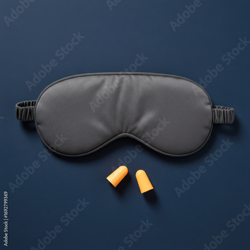Restful sleep is feeling from looking at this image, eye mask and earplug giving sense of serene tranquility and peace