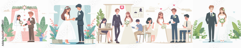 Fototapeta premium vector of young man and woman getting married