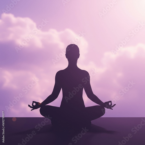 Silhouette meditating shows sense of calm and mindfulness, embodying tranquility and peace in serene, atmospheric setting