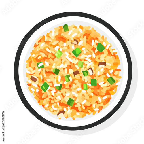 Minimal flat vector of a Kimchi Fried Rice, 2D icon-style illustration on white background