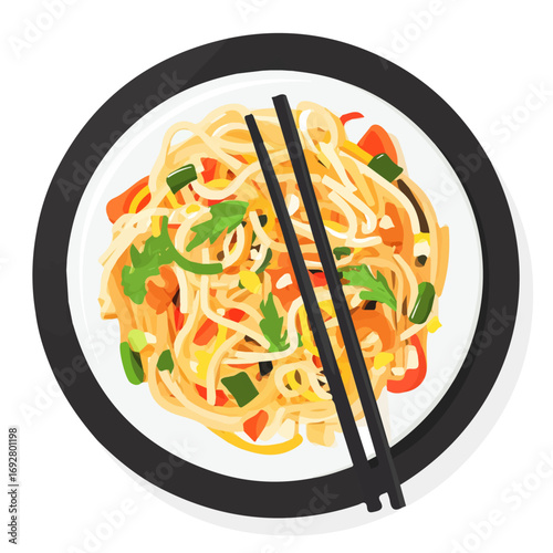 Pad Thai, flat style 2D vector image, isolated on a white background