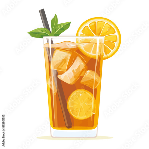 Flat 2D Lemon Iced Tea illustration, vector graphic in icon style, on white background