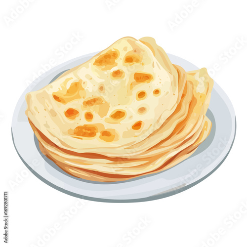 Minimal flat vector of a Roti Canai, 2D icon-style illustration on white background