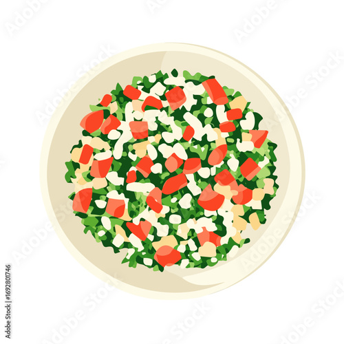 2D flat vector illustration of a Tabbouleh in icon style, isolated on white background