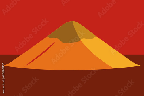 Stylized mountain peak with warm orange and yellow tones against a red background