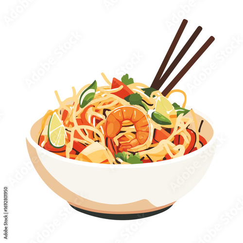 Pad Thai, flat style 2D vector image, isolated on a white background