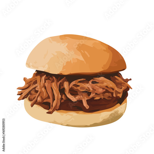 Flat 2D Pulled Pork Sandwich illustration, vector graphic in icon style, on white background