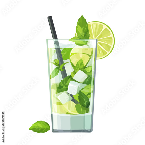 2D flat vector illustration of a Mojito in icon style, isolated on white background