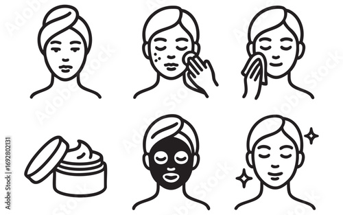 outline icons for step-by-step facial skin care