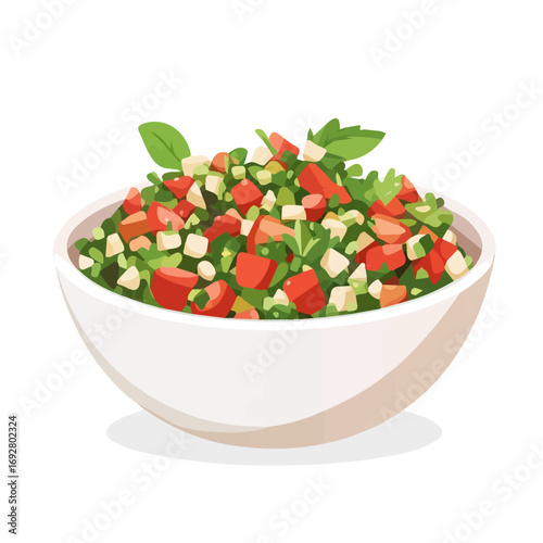 Minimal flat vector of a Tabbouleh Salad, 2D icon-style illustration on white background