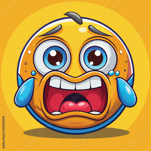 A cartoon emoji depicts a frightened. crying face.