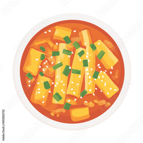 2D flat vector illustration of a Tteokbokki in icon style, isolated on white background
