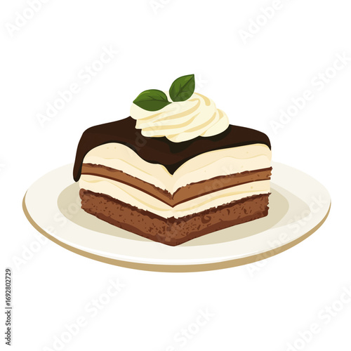 Minimal flat vector of a Tiramisu, 2D icon-style illustration on white background