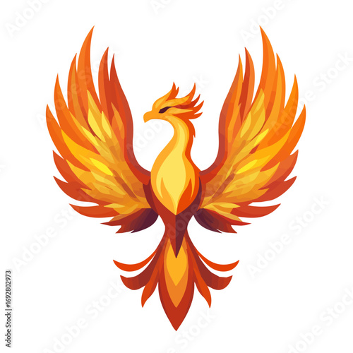 Phoenix Bird, flat style 2D vector image, isolated on a white background