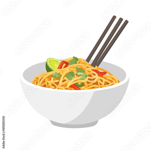2D flat vector illustration of a Khao Soi in icon style, isolated on white background