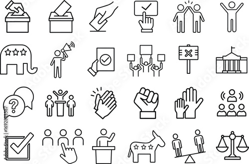 election and politics outline icons set vector illustration