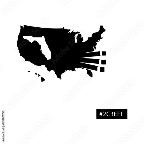 United states map with radiating lines and color swatch