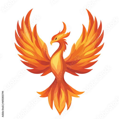 Flat 2D Phoenix illustration, vector graphic in icon style, on white background