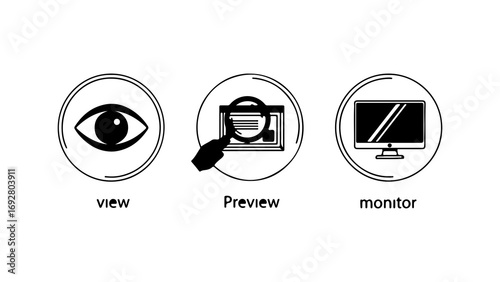 View, preview, and monitor icons set