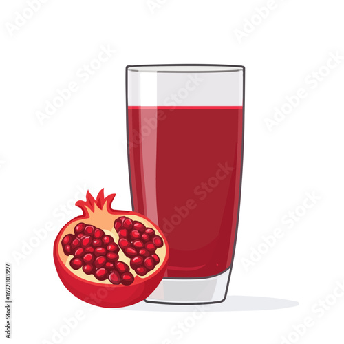 Minimal flat vector of a Pomegranate Juice, 2D icon-style illustration on white background