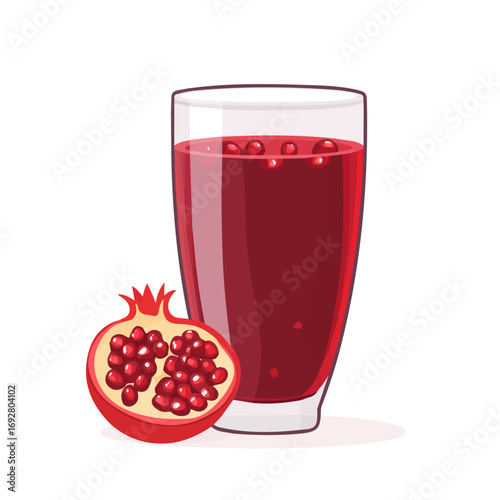 Minimal flat vector of a Pomegranate Juice, 2D icon-style illustration on white background