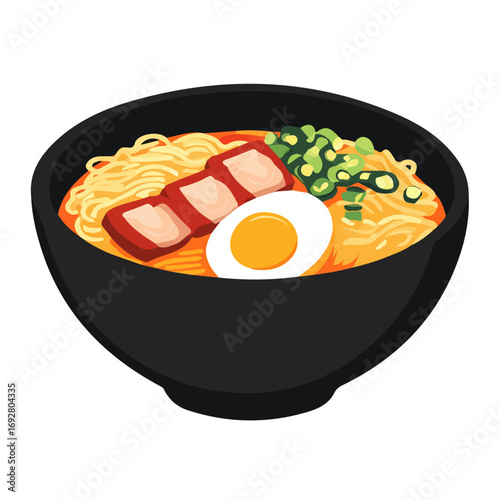 Ramen Bowl, flat style 2D vector image, isolated on a white background