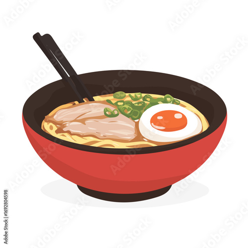 Minimal flat vector of a Tonkotsu Ramen, 2D icon-style illustration on white background