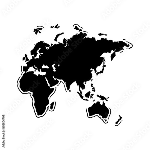 World continents map with transparent background