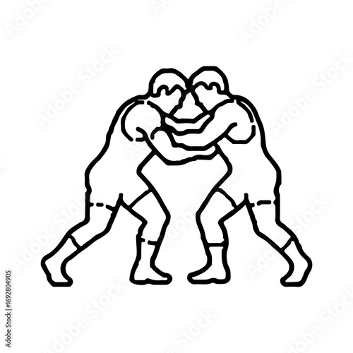 Wrestling match outline style for sports concept