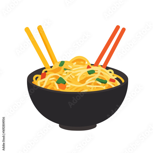 2D flat vector illustration of a Khao Soi in icon style, isolated on white background