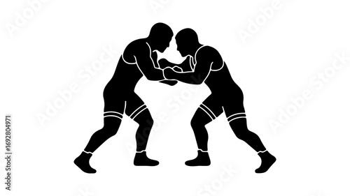 Wrestling match silhouette with transparent background