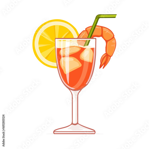Flat 2D Shrimp Cocktail illustration, vector graphic in icon style, on white background