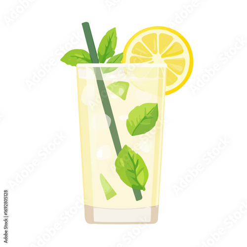Minimal flat vector of a Mint Lemonade, 2D icon-style illustration on white background