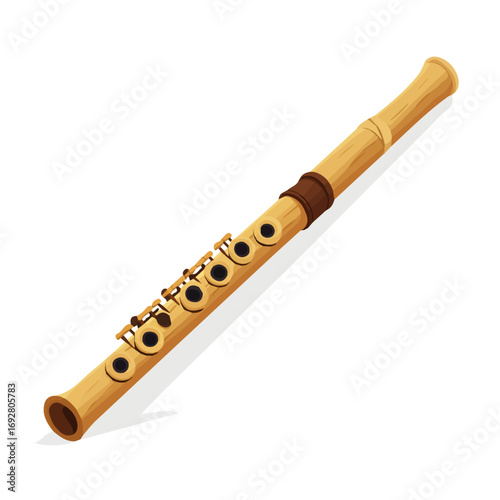 2D flat vector illustration of a Recorder Flute in icon style, isolated on white background
