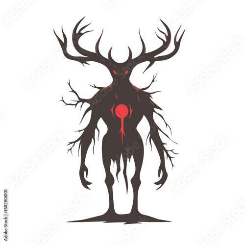 2D flat vector illustration of a Wendigo Spirit in icon style, isolated on white background