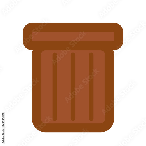 Simple Brown Icon Illustration of a Trash Can with Rounded Edges